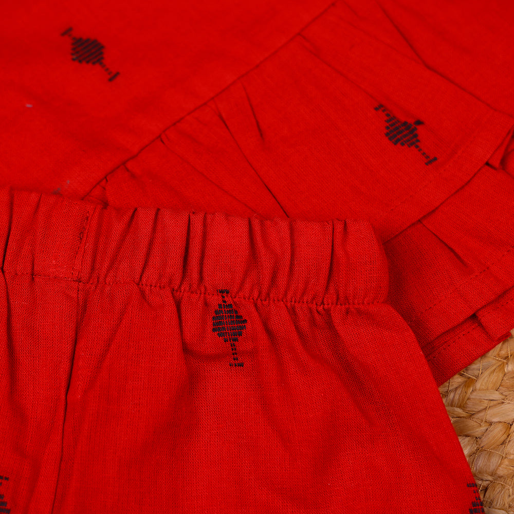 Cherry Red Cotton Ruffle Coord Set
