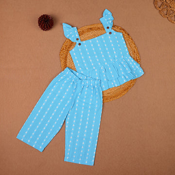 Sky Breeze Blue cotton Ruffle Coord Set