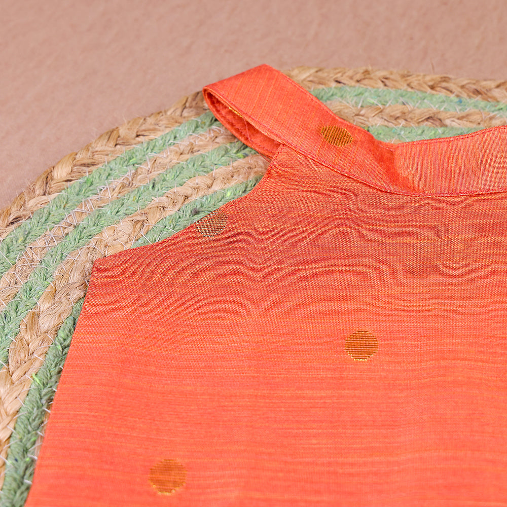Peach Charm Raw Silk Set with Black Checkered Skirt