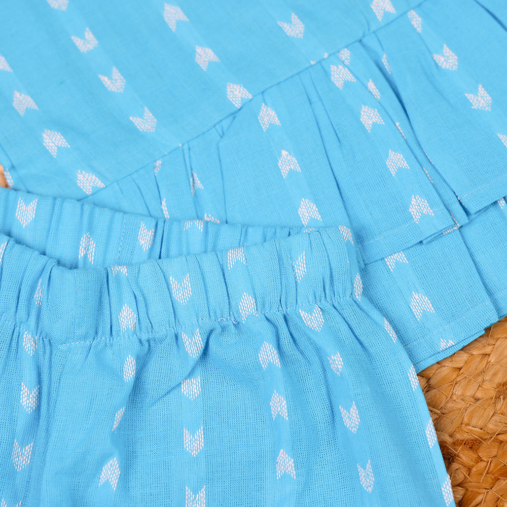 Sky Breeze Blue cotton Ruffle Coord Set
