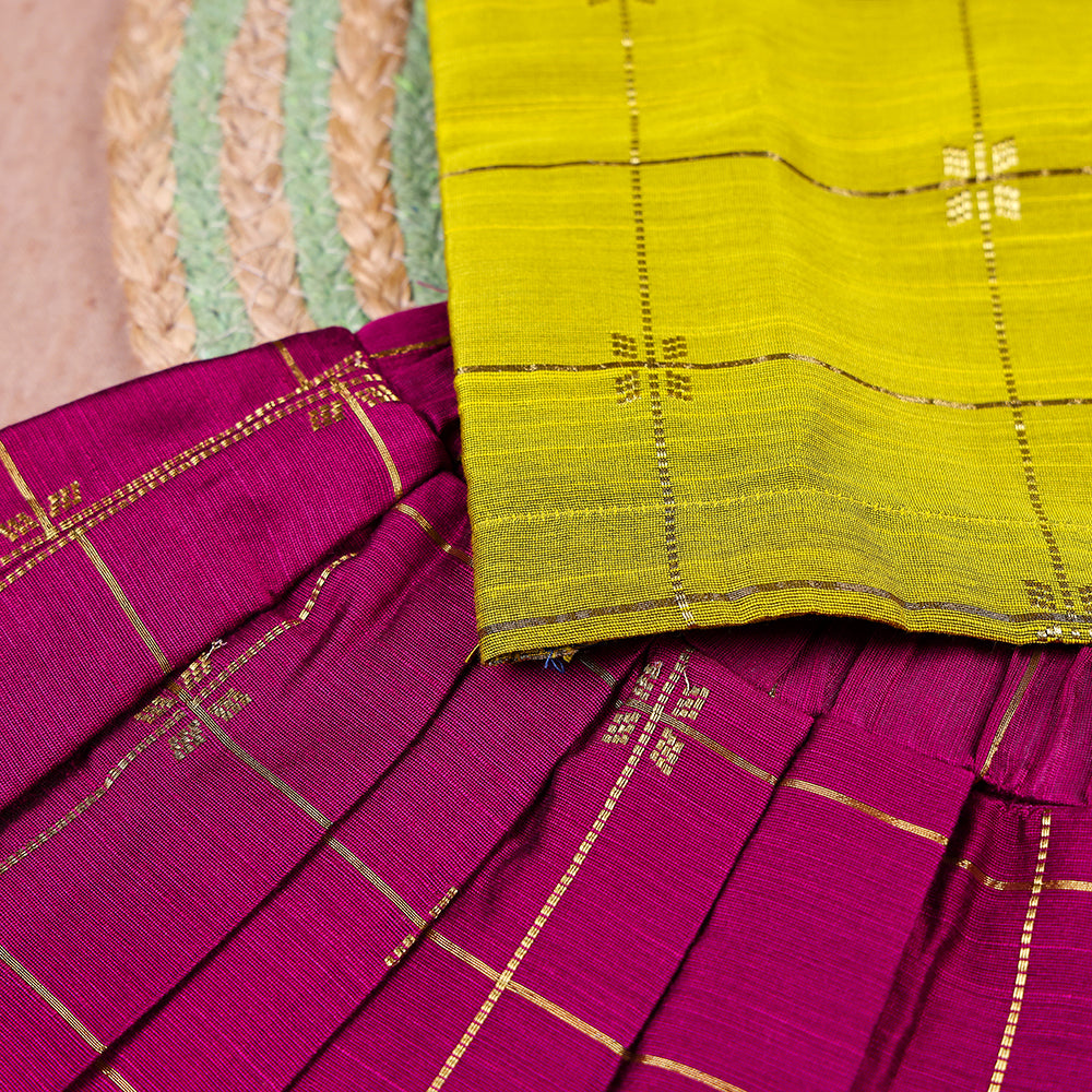 Lime & Magenta Raw Silk Checkered Set