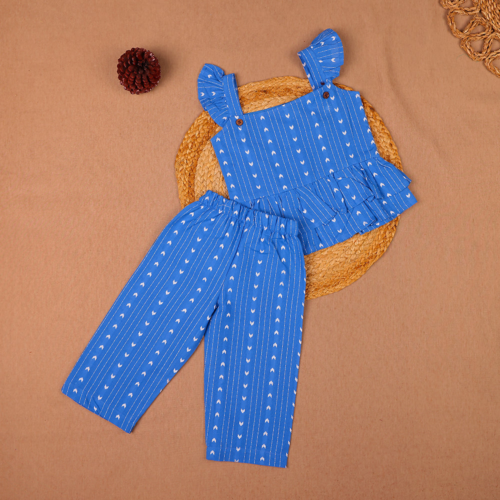 Ocean Arrow Blue Cotton Ruffle Coord Set