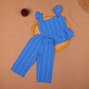 Ocean Arrow Blue Cotton Ruffle Coord Set