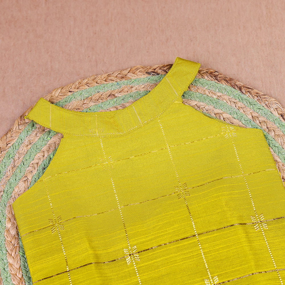 Lime & Magenta Raw Silk Checkered Set