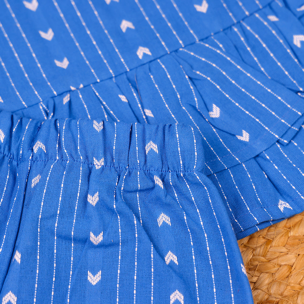 Ocean Arrow Blue Cotton Ruffle Coord Set