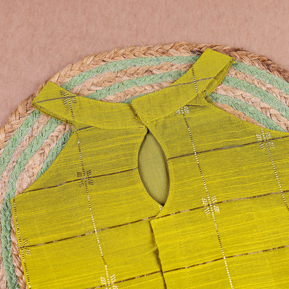 Lime & Magenta Raw Silk Checkered Set