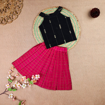 Classic Black & Fuchsia Raw Silk Ensemble