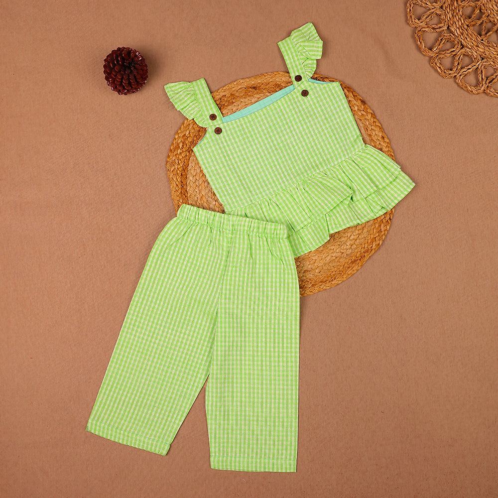 Fresh Lime Green Cotton Ruffle Coord Set