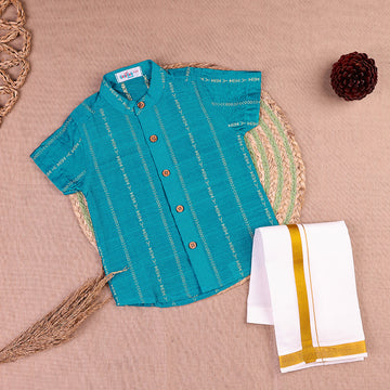 Turquoise Blue Traditional Shirt with Dhoti