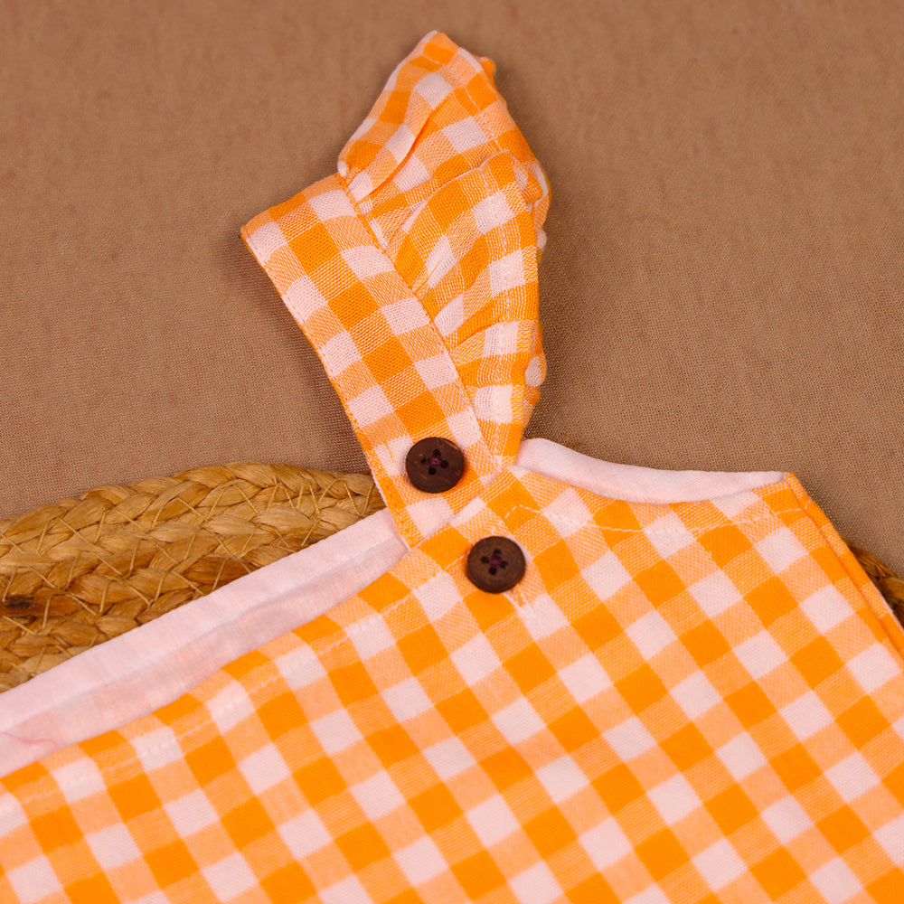 Orange Checks Muslin Ruffle Coord Set