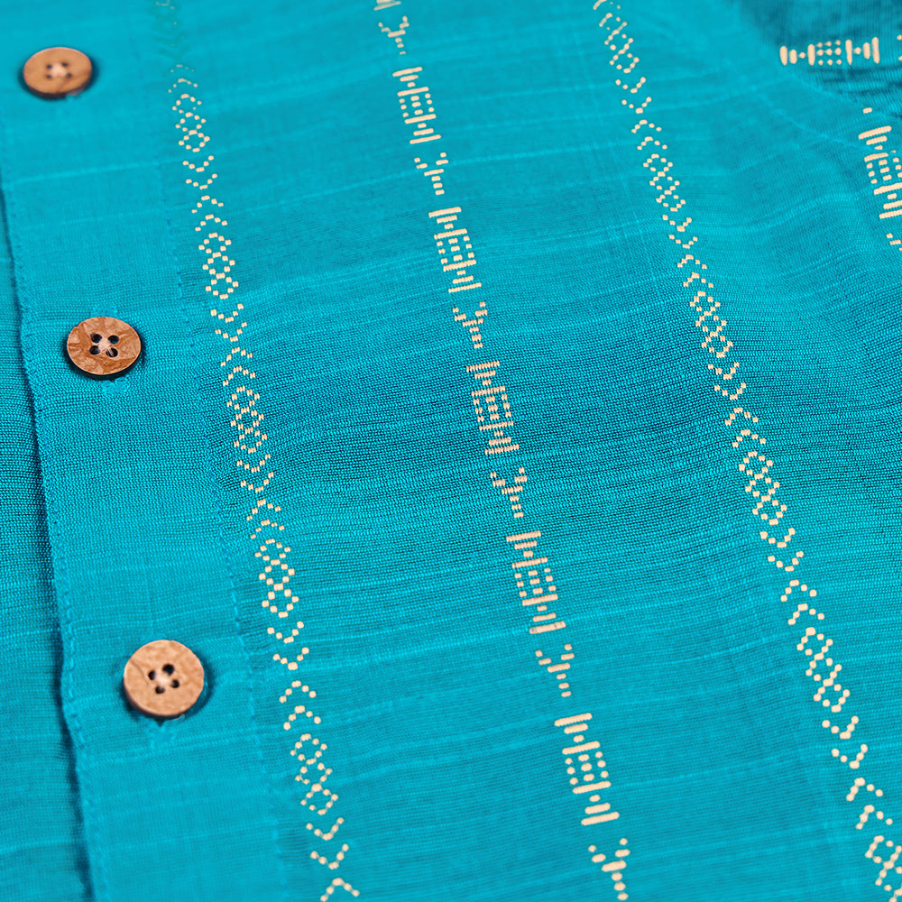 Turquoise Blue Traditional Shirt with Dhoti