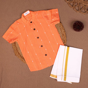 Festive Orange Raw Silk Shirt & Dhoti Set – Boys