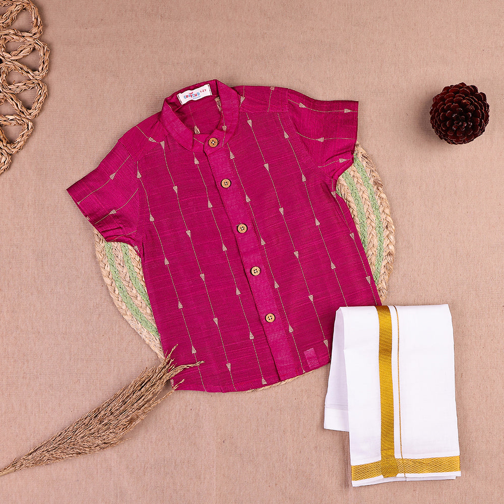 Magenta Pink Raw Silk Shirt with Dhoti