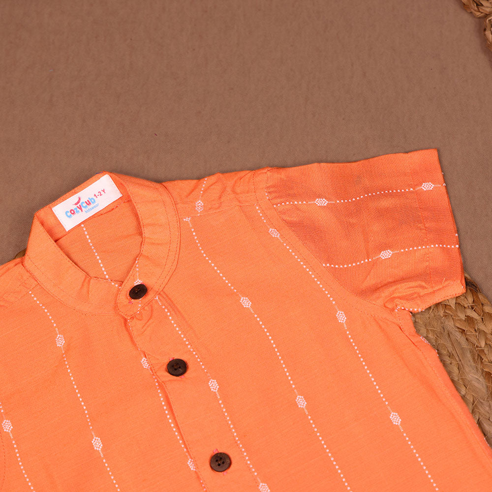Festive Orange Raw Silk Shirt – Boys