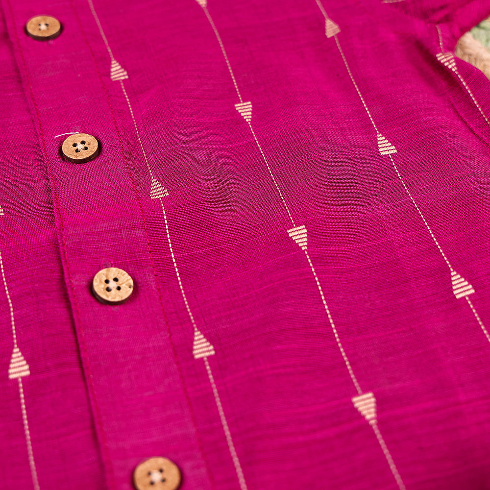 Magenta Pink Raw Silk Shirt with Dhoti