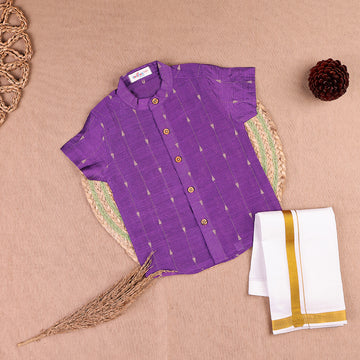 Vibrant Lavender Raw Silk Shirt with Dhoti