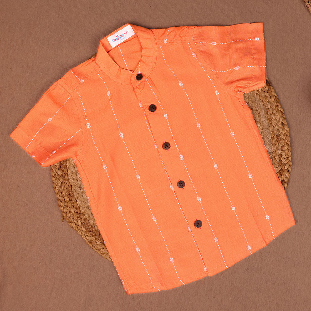 Festive Orange Raw Silk Shirt – Boys