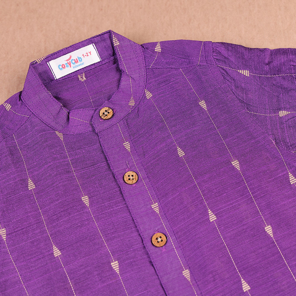 Vibrant Lavender Raw Silk Shirt with Dhoti