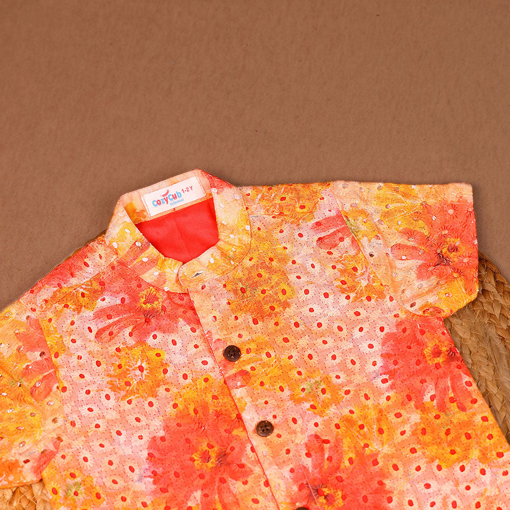 Hacoba Floral Tie-Dye Shirt – Orange & Yellow