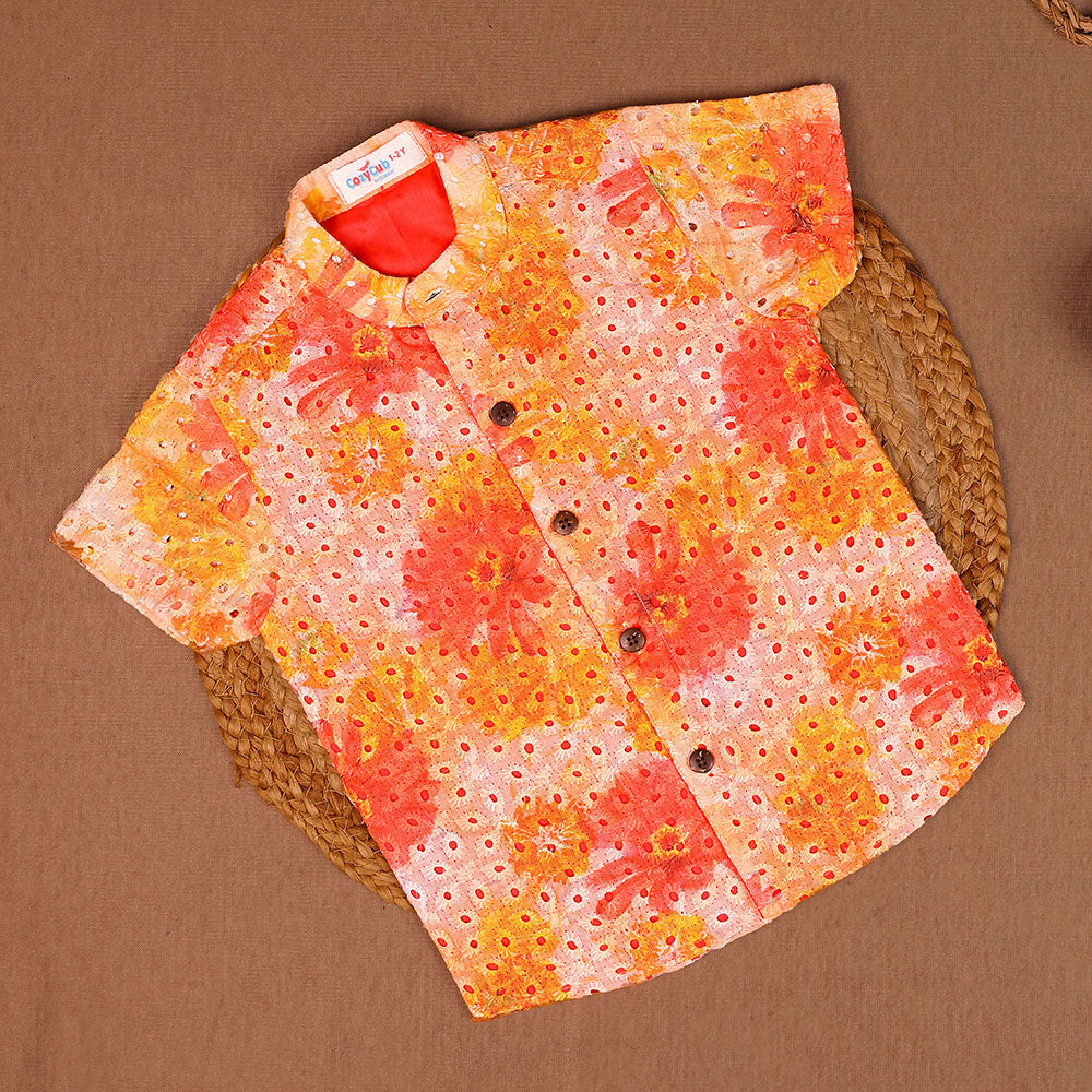 Hacoba Floral Tie-Dye Shirt – Orange & Yellow