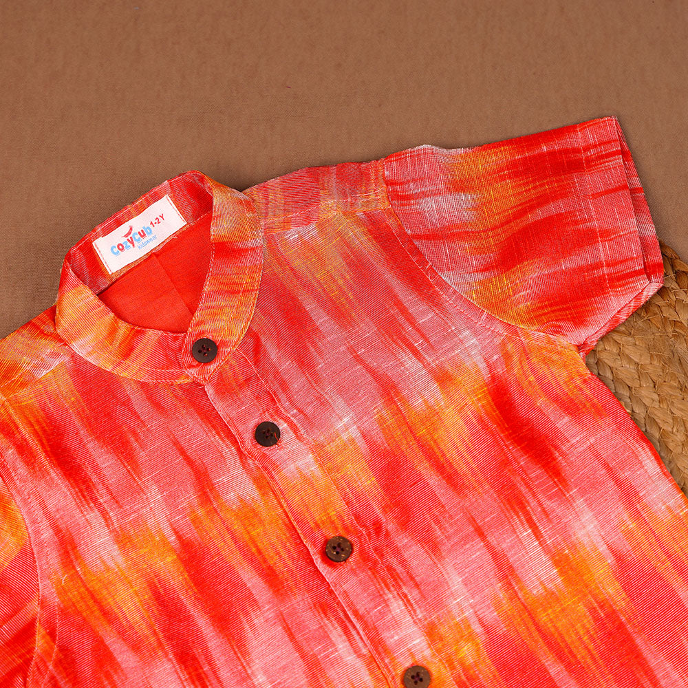 Shimmer Silk Tie-Dye Shirt with Dhoti Set – Red & Orange