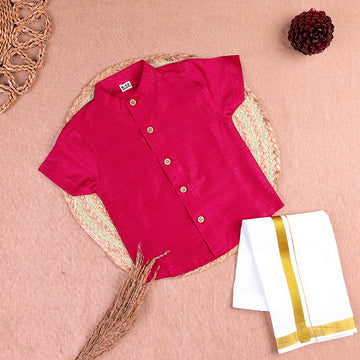 Classic Vibrant Pink Ethnic Shirt & Dhoti Set