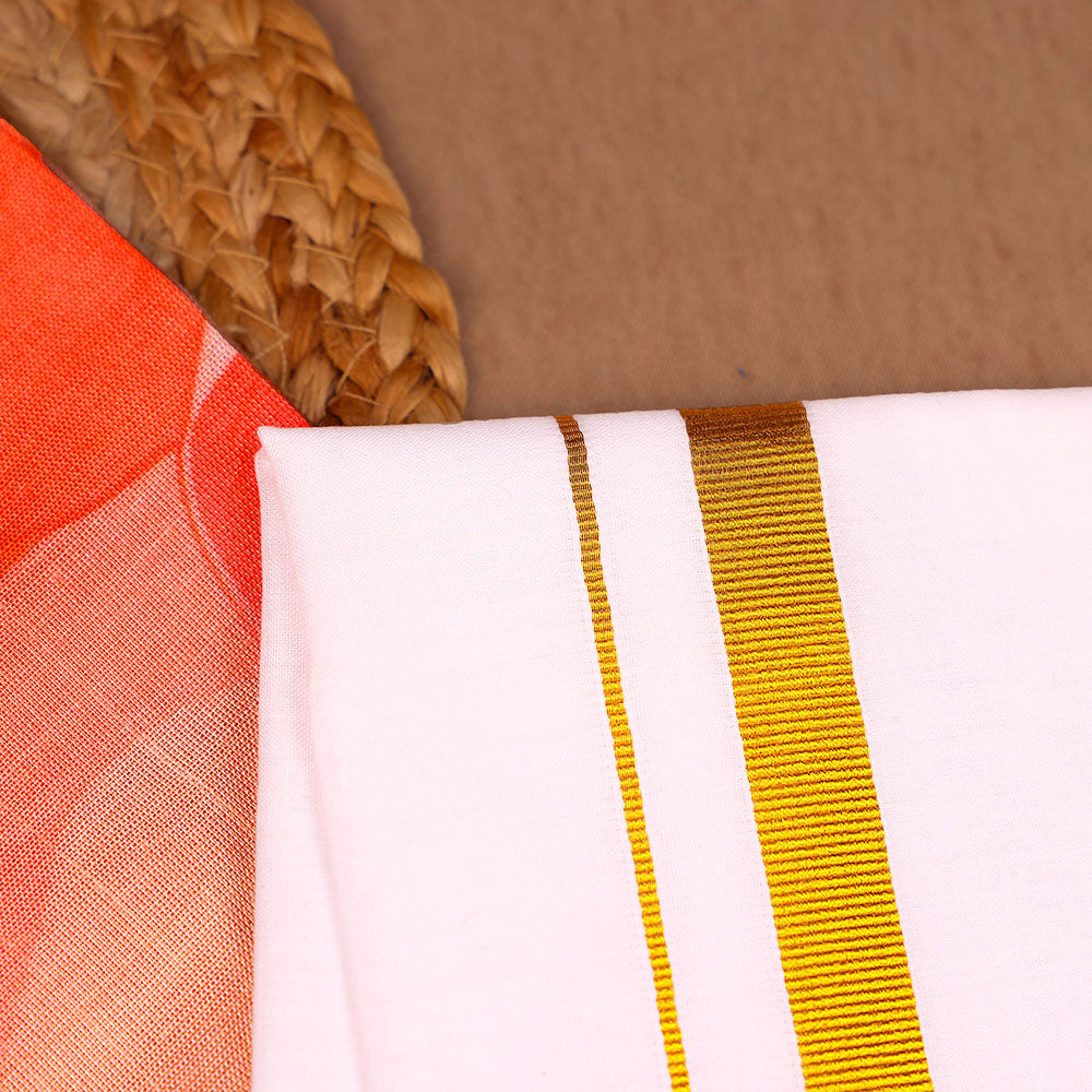 Shimmer Silk Abstract Print Shirt & Dhoti Set – Coral & Orange