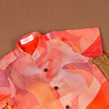 Shimmer Silk Abstract Print Shirt only – Coral & Orange