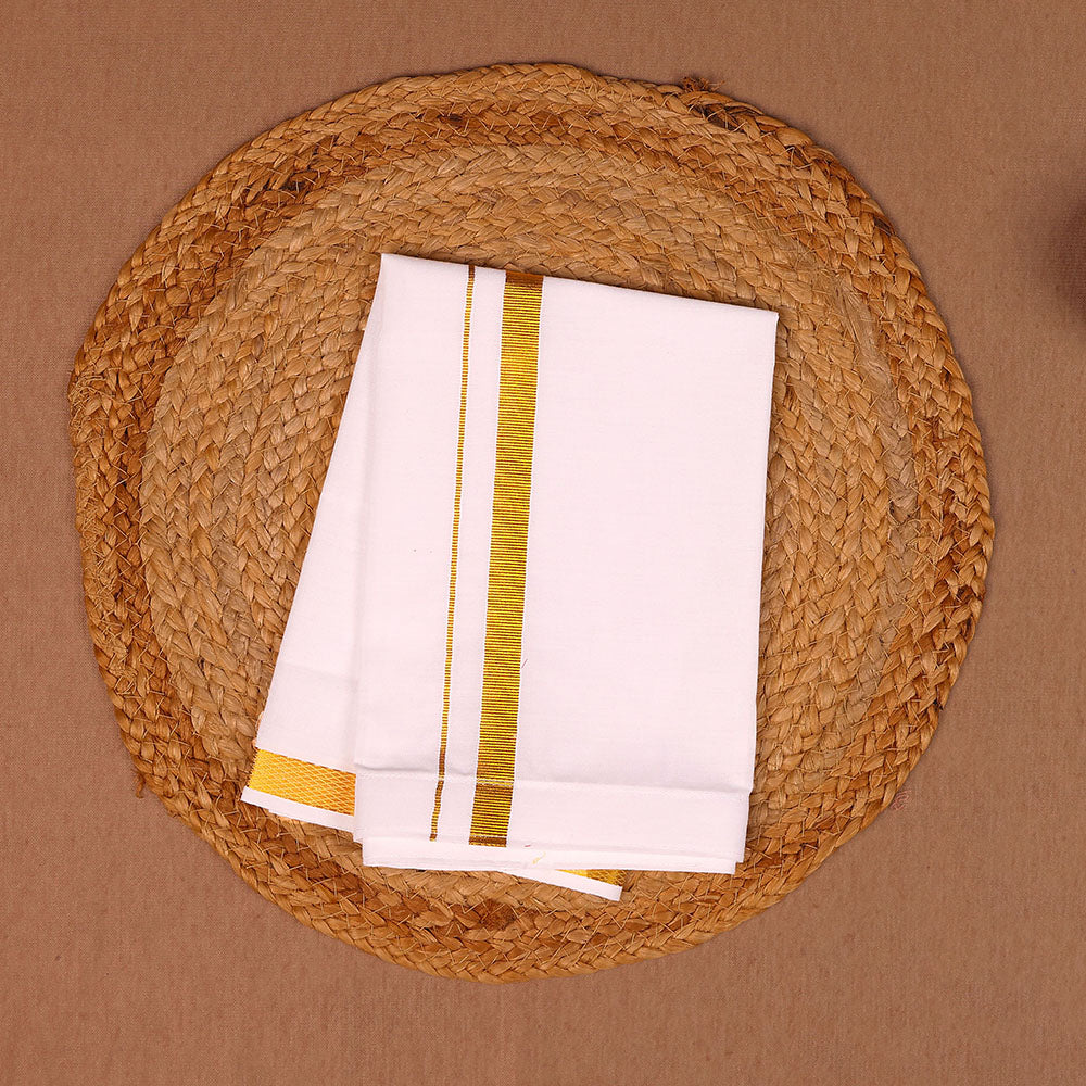 Boys Traditional White Dhoti with Golden Zari Border