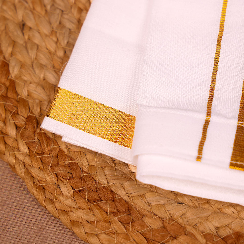 Boys Traditional White Dhoti with Golden Zari Border