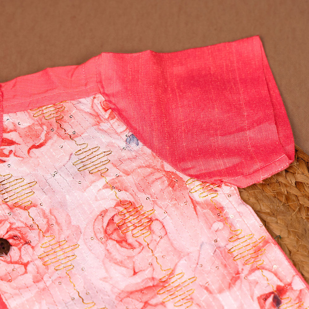 Coral Pink & Floral Panel Shirt only