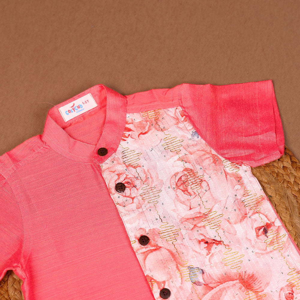 Coral Pink & Floral Panel Shirt only