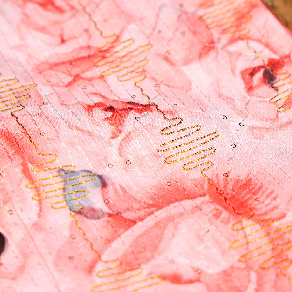 Coral Pink & Floral - Panel Shirt & Dhoti Set