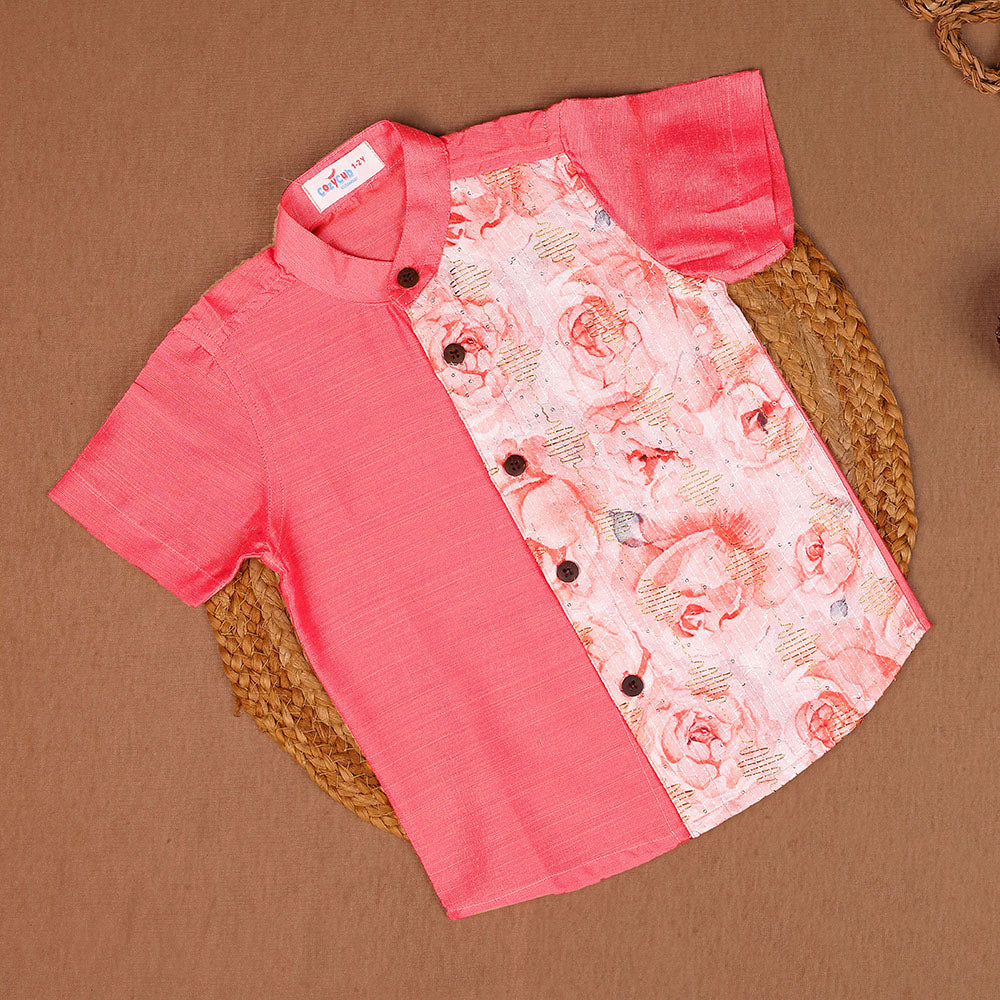 Coral Pink & Floral Panel Shirt only