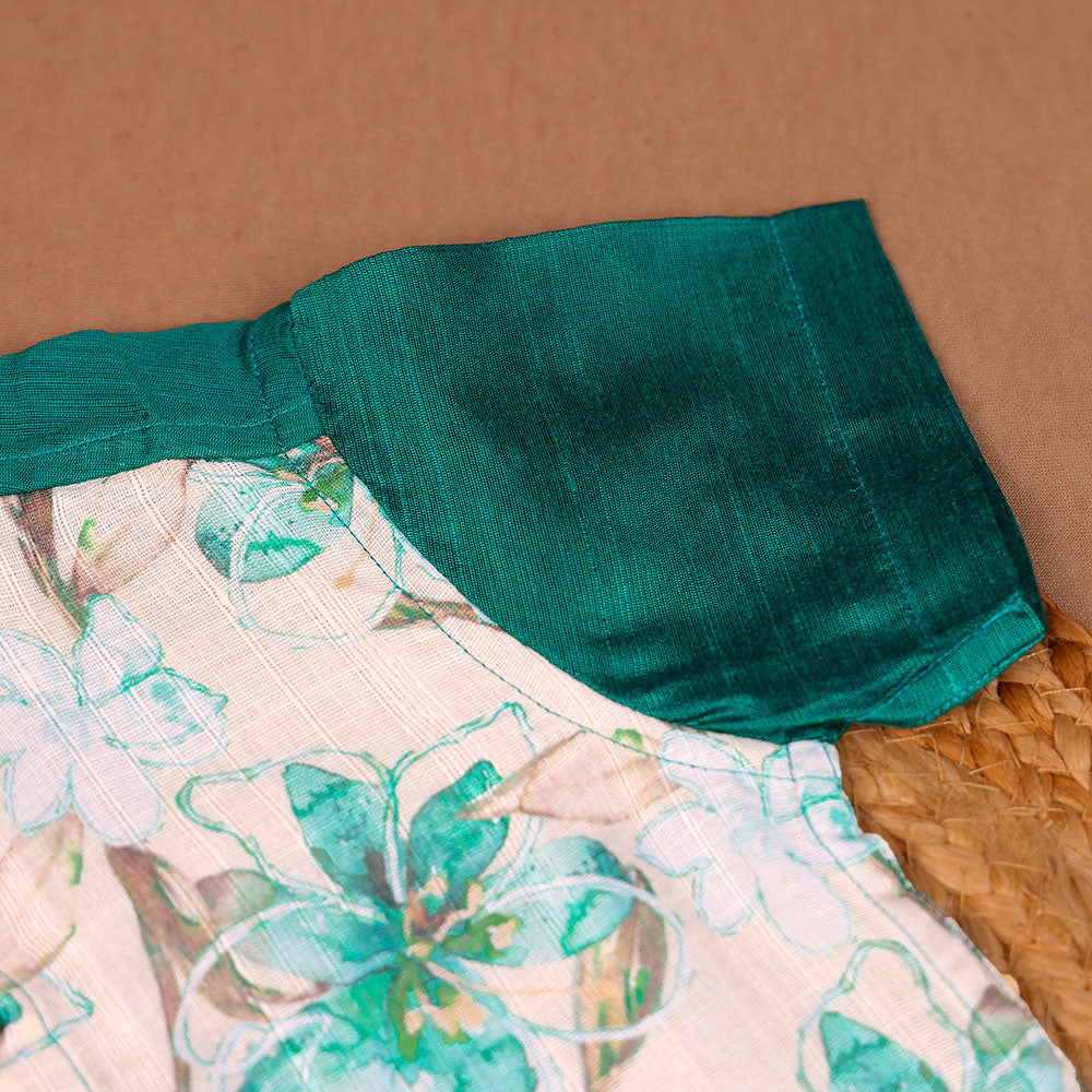 Teal Green & Floral - Panel Shirt & Dhoti Set