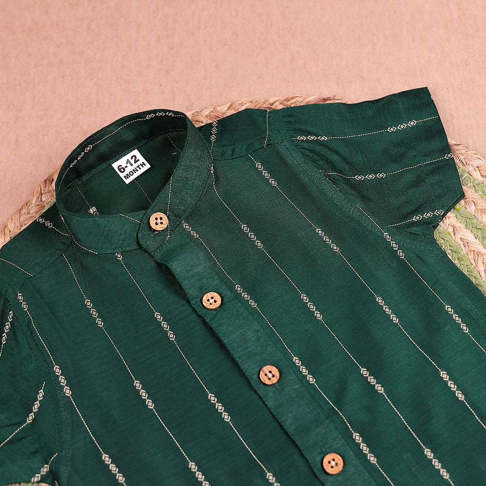 Emerald Green Striped Raw Silk Shirt Only