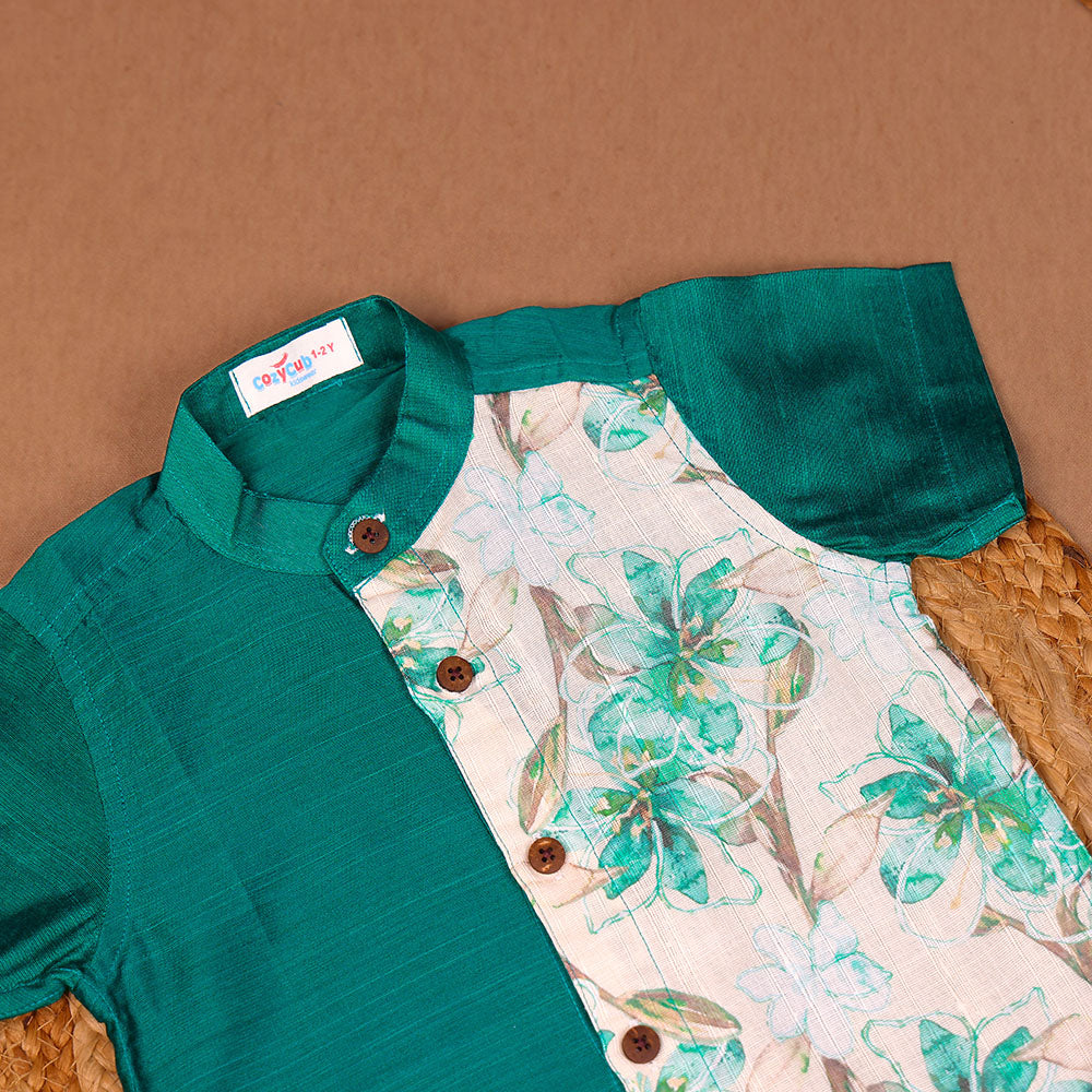 Teal Green & Floral - Panel Shirt only