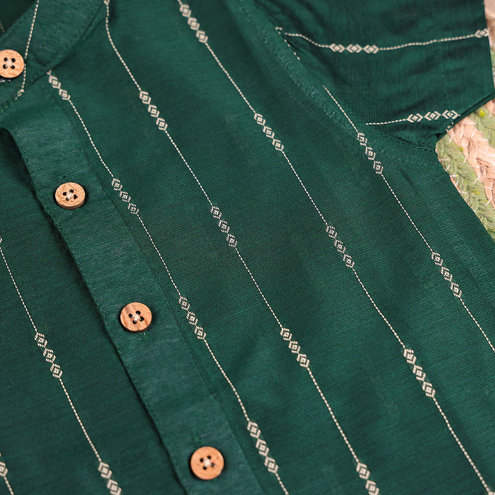 Emerald Green Striped Raw Silk Shirt Only