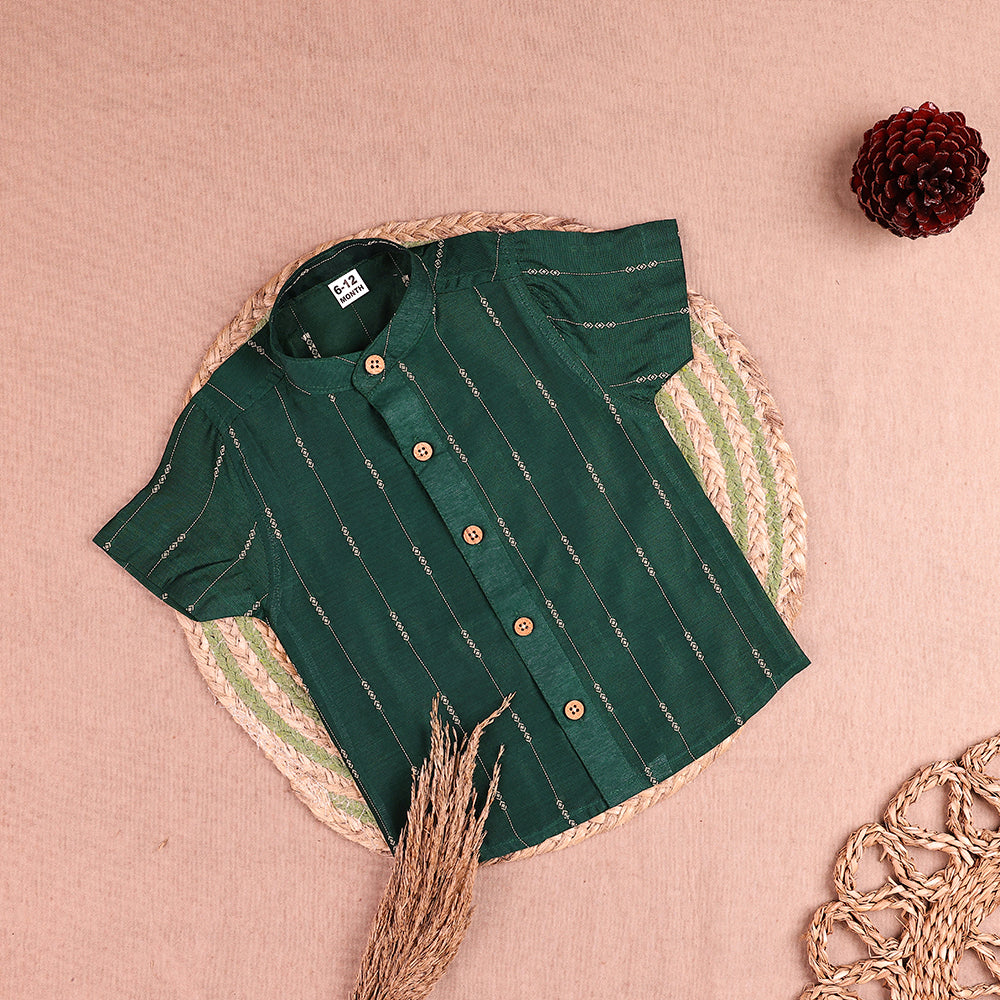 Emerald Green Striped Raw Silk Shirt Only