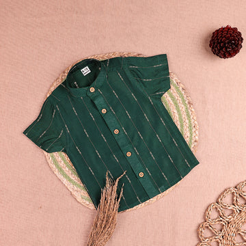 Emerald Green Striped Raw Silk Shirt Only