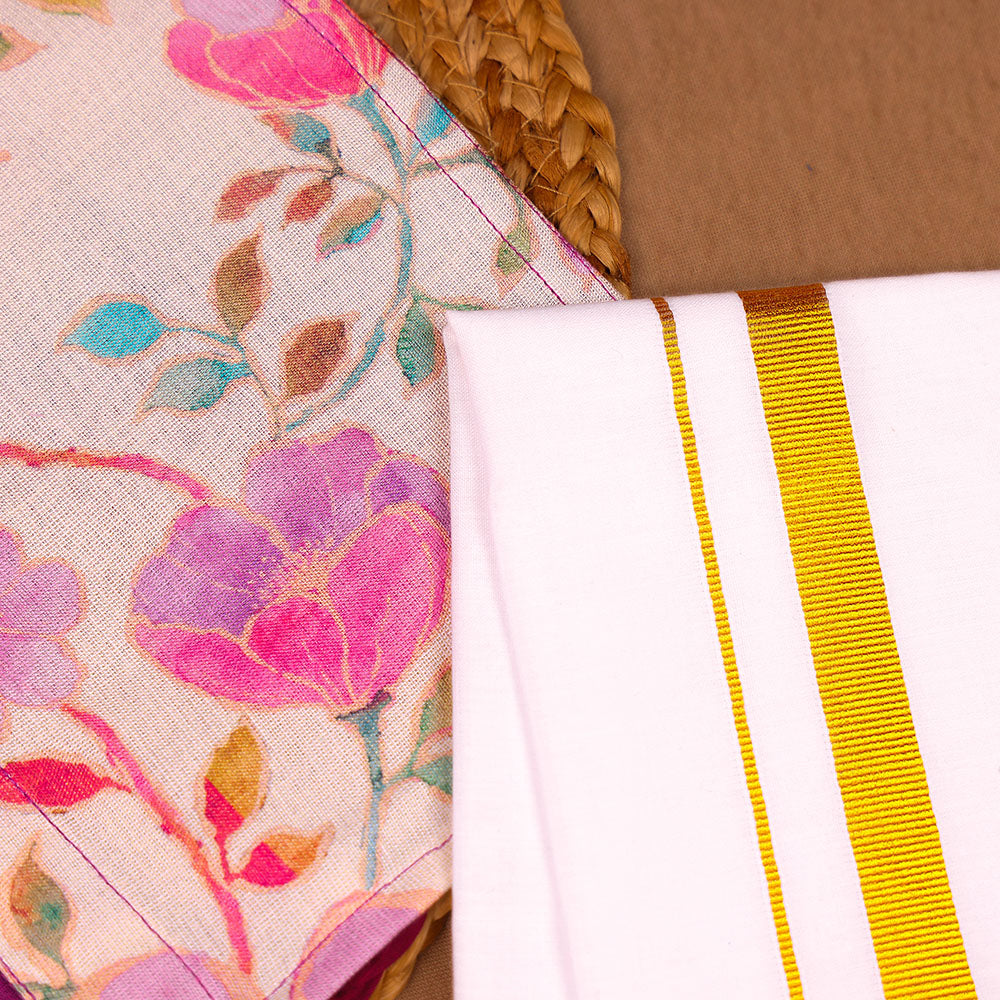 Royal Purple & Floral - Panel  Shirt & Dhoti Set