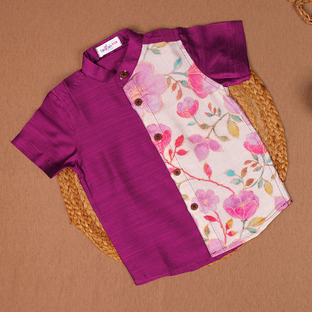 Royal Purple & Floral - Panel  Shirt & Dhoti Set