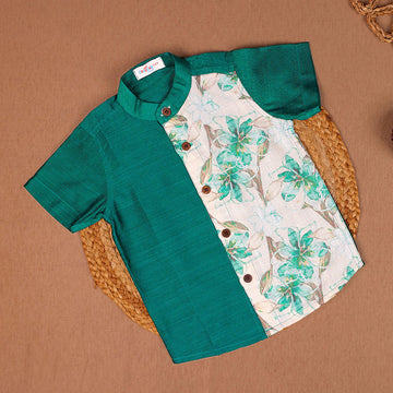 Teal Green & Floral - Panel Shirt only