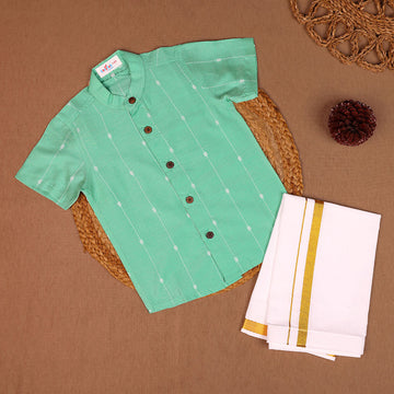 Classic Mint Green raw silk shirt & Dhoti Set