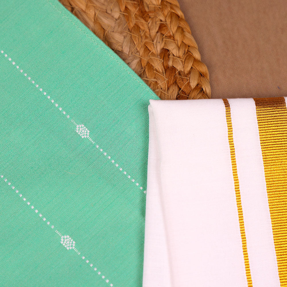 Classic Mint Green raw silk shirt & Dhoti Set