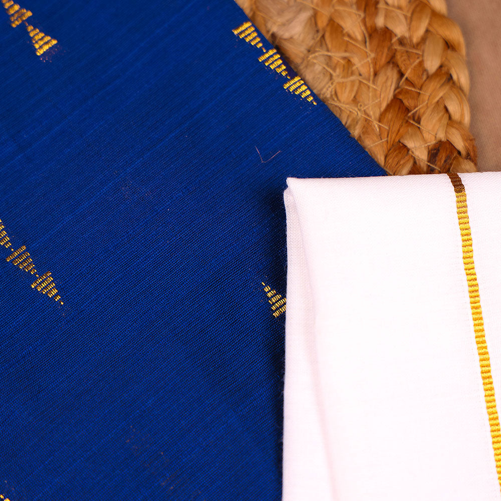 Royal Blue Ethnic Raw Silk Shirt with Dhoti Set – Boys