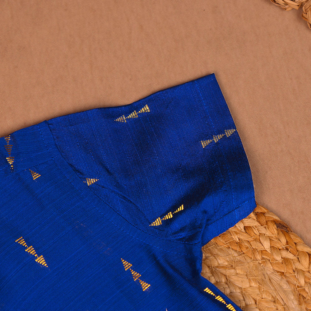 Royal Blue Ethnic Raw Silk Shirt with Dhoti Set – Boys