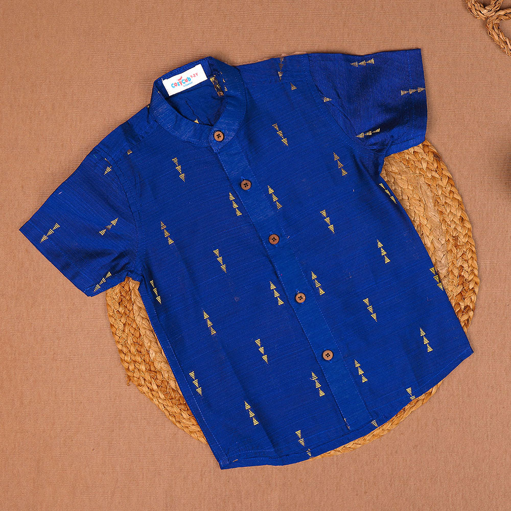 Royal Blue Ethnic Raw Silk Shirt only – Boys