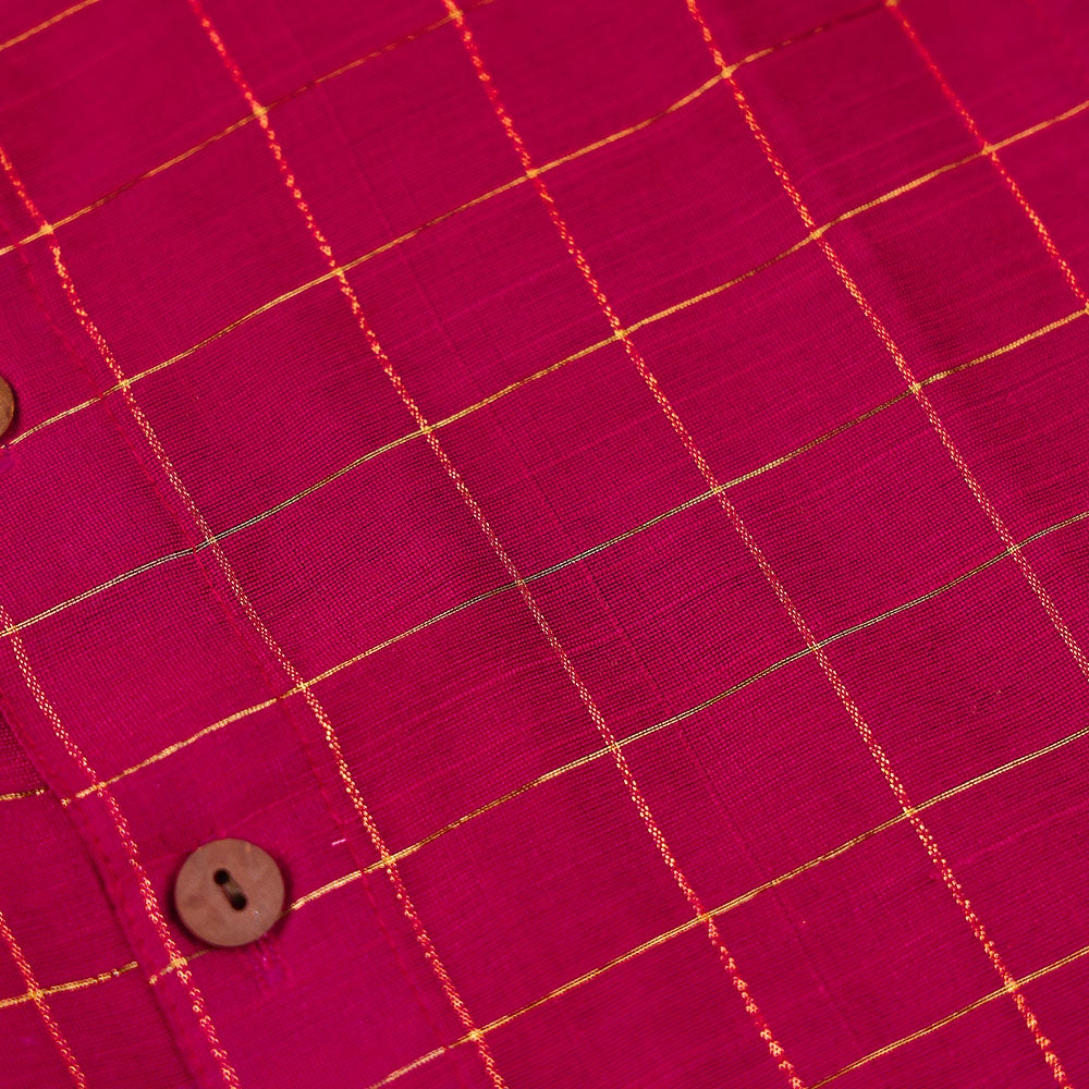 Deep Magenta - Ethnic Raw Silk Zari Check Shirt & Dhoti Set