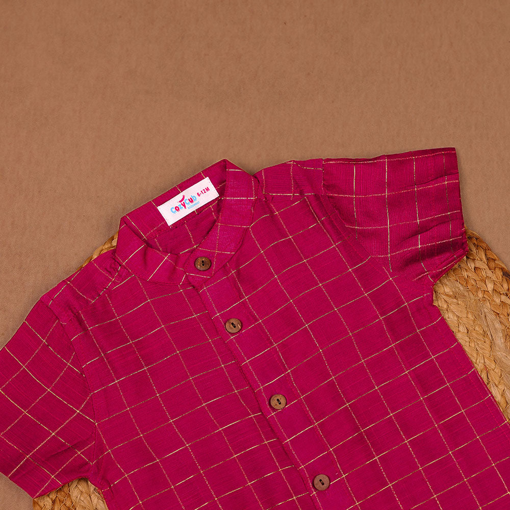 Deep Magenta - Raw Silk Zari Check Shirt only